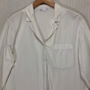 ZARA‎ White Long Sleeve Button Up Shirt Pocket Classic Collar Size M